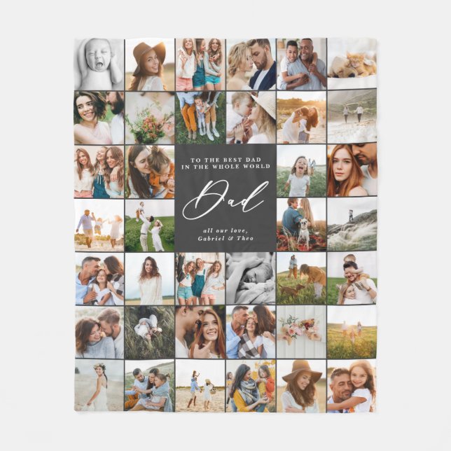Modern minimal multi photo script dad gift  fleece blanket (Front)
