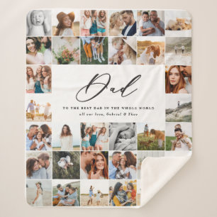 Modern minimal multi photo script dad gift  fleece sherpa blanket