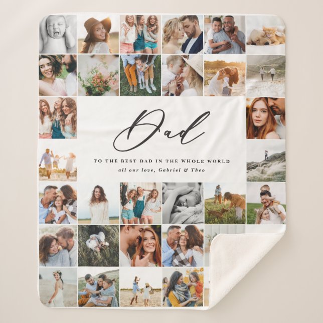 Modern minimal multi photo script dad gift  fleece sherpa blanket (Front)