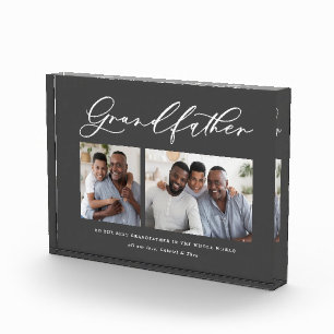 Modern minimal multi photo script grandfather gift block