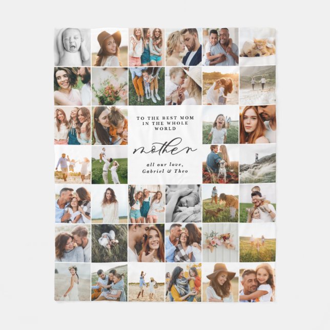 Modern minimal multi photo script mom gift fleece  (Front)
