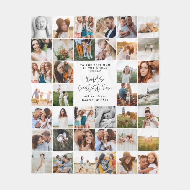 Modern minimal multi photo script mom gift fleece (Front)