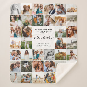 Modern minimal multi photo script mom sherpa blanket