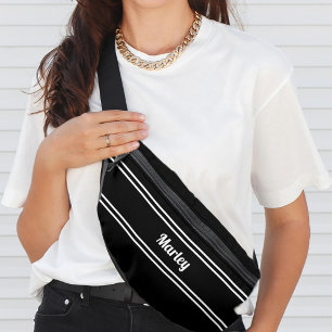 Modern Minimal Name Monogram Script Template Black Fanny Pack