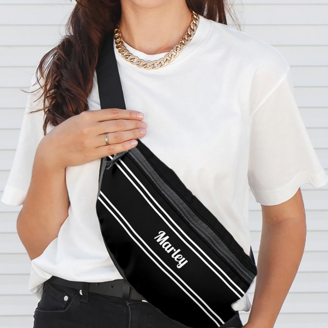 Modern Minimal Name Monogram Script Template Black Fanny Pack (Stylish Modern Minimal Name Monogrammed Script Template Black Fanny Pack)