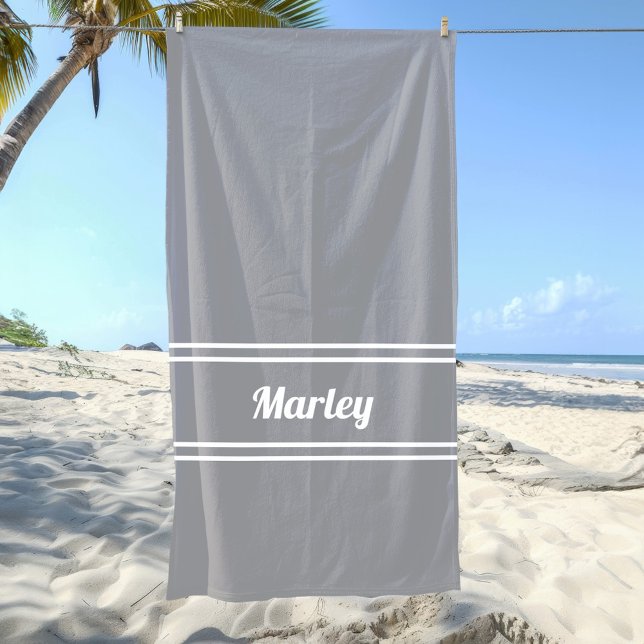 Modern Minimal Name Monogram Script Template Grey  Beach Towel (Modern Minimal Name Monogram Script Template Gray Beach Towel)