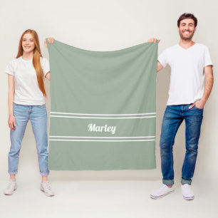 Modern Minimal Name Monogrammed Script Sage Green Fleece Blanket