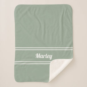 Modern Minimal Name Monogrammed Script Sage Green Sherpa Blanket