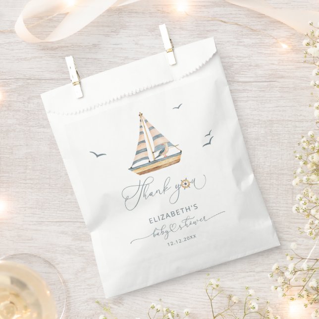 Modern Minimal Nautical Sailboat Baby Shower Favour Bag (Clipped)