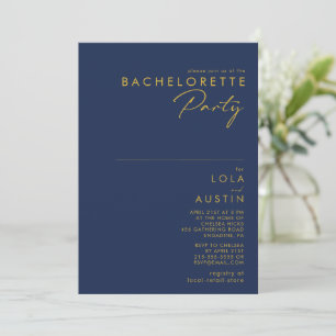 Modern Minimal Navy Blue Gold Bachelorette Party Invitation