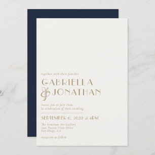 Modern Minimal Navy Blue Gold Invitation