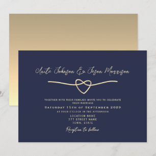 Modern Minimal Navy Blue Gold Wedding Invitation