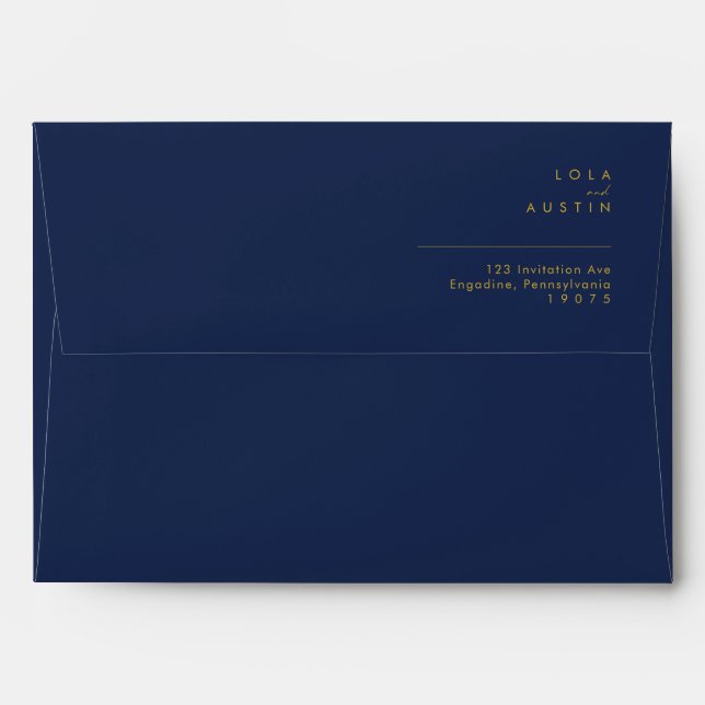 Modern Minimal Navy Blue Gold Wedding Invitation Envelope (Back (Top Flap))