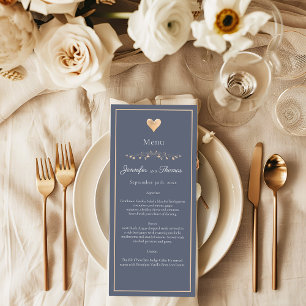 Modern Minimal Navy Blue Heart Wedding Menu