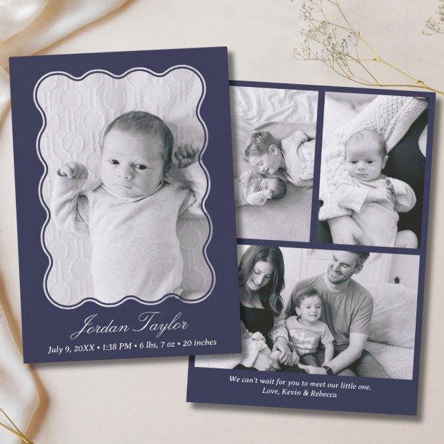 Modern Minimal Navy Blue Newborn Baby Birth Announcement (Modern Minimal Navy Blue Newborn Baby Birth Announcement)