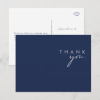 Modern Minimal Navy Blue Silver Wedding Thank You
