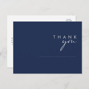 Modern Minimal Navy Blue Silver Wedding Thank You Postcard