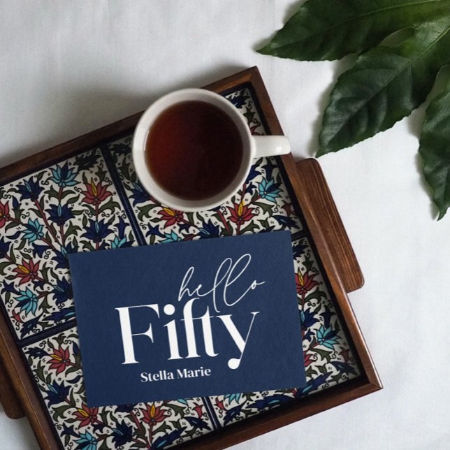 Modern minimal navy blue simple 50th birthday invitation (Creator Uploaded)