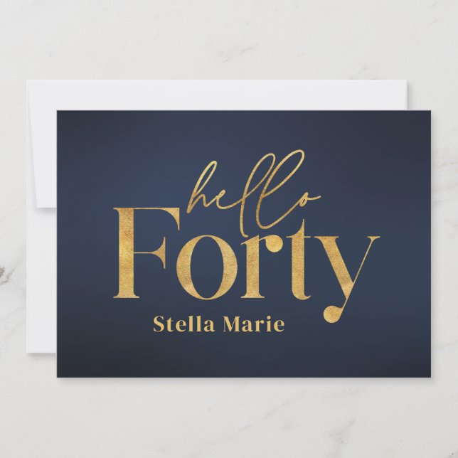 Modern minimal navy gold simple 40th birthday invitation (Front)