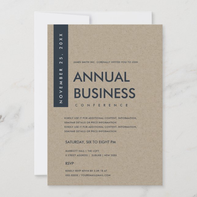 MODERN MINIMAL NAVY WHITE KRAFT CONFERENCE EVENT INVITATION (Front)
