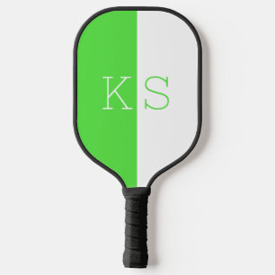 Modern Minimal Neon Green & White Monogram Pickleball Paddle