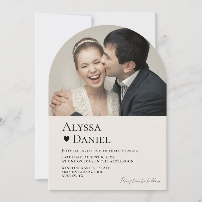 Modern Minimal Neutral Photo QR code Wedding Invitation (Front)