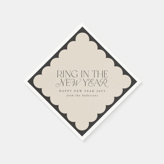 Modern minimal new year black holiday wavy edge napkin (Corner)
