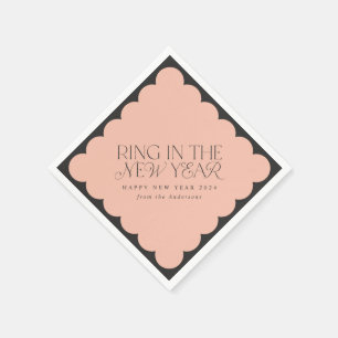 Modern minimal new year black holiday wavy edge napkin