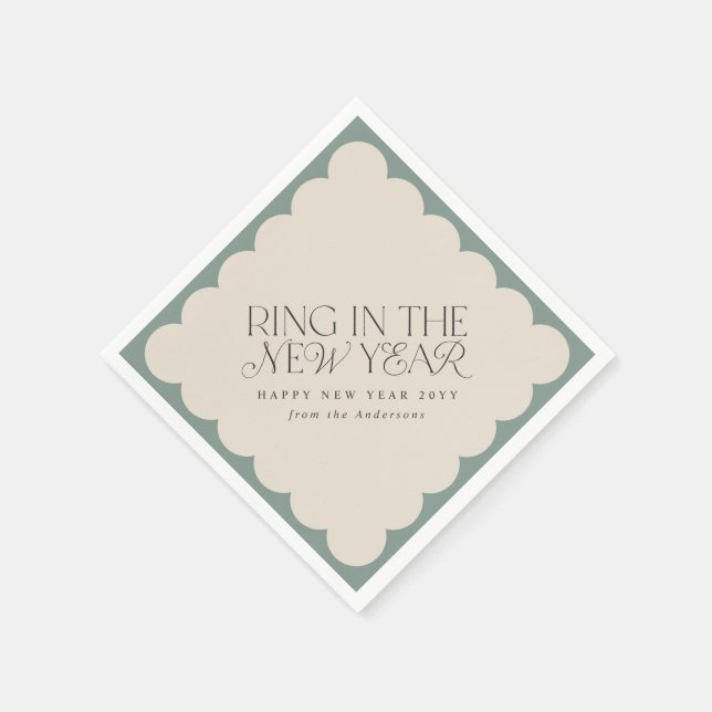 Modern minimal new year sage holiday wavy edge napkin (Corner)
