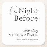 Modern Minimal | Night Before Rehearsal Dinner Square Paper Coaster<br><div class="desc">Coaster wedding favours are perfect to catch the attention of your guests. Set an unforgettably lovely wedding table that is personalized with your specially made wedding coasters that not only fit the event, but they also make the event. These designs can be personalized for your special occasion and would be...</div>