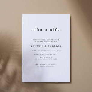 Modern Minimal Nino o Nina Spanish Gender Reveal Invitation