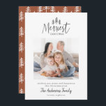 Modern minimal nordic Christmas rustic one photo  Holiday Card<br><div class="desc">Merriest Christmas rustic single photo holiday card. With modern hand drawn text and trees. backer in on trend terracotta.</div>