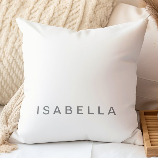 Modern Minimal Off White, Grey Personalized Name Throw Pillow (Creator Uploaded)