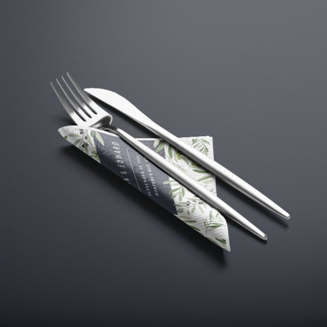 Modern minimal olive branch foliage wedding napkin (Creator Uploaded)