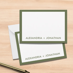Modern Minimal Olive Green Couple's Thank You Note Card