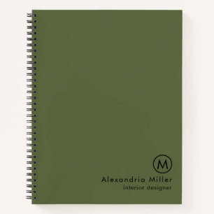 Modern Minimal Olive Green Monogram Notebook