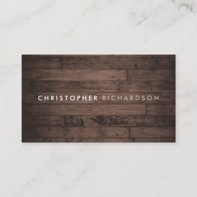 MODERN & MINIMAL on RUSTIC BROWN WOOD Business Card (Front)