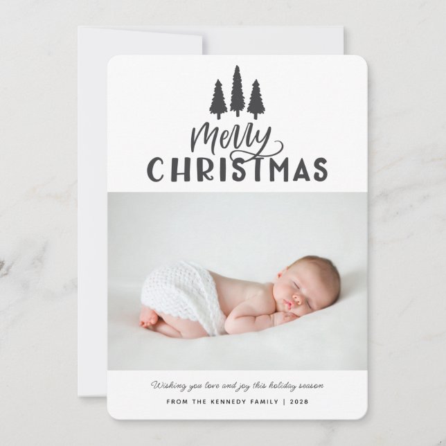 Modern Minimal One Photo Christmas Rustic Holiday  Card (Front)