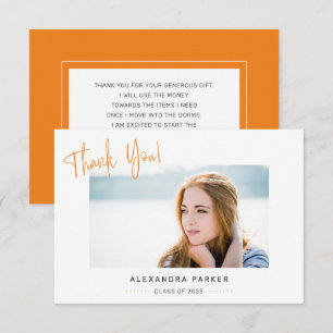 Modern Minimal Orange Handwriting Graduation Thank You Card