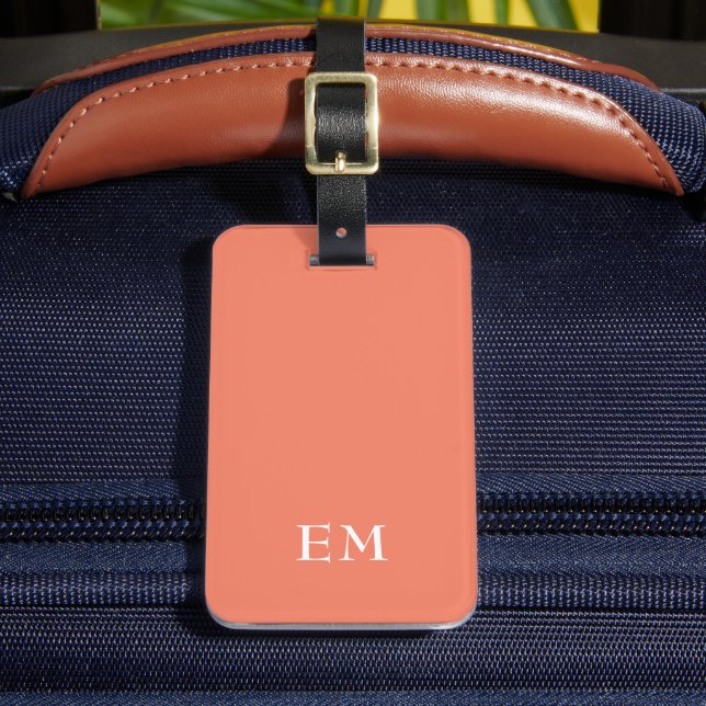 Modern Minimal Orange Monogrammed Initials Luggage Tag (Front Insitu 2)