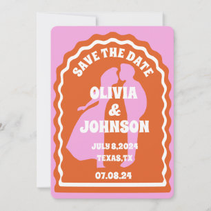 Modern Minimal Orange Retro Wavy Arch Bold Date Save The Date