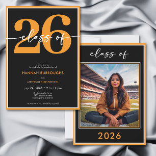 Modern Minimal Orange Script Graduation Party Invitation