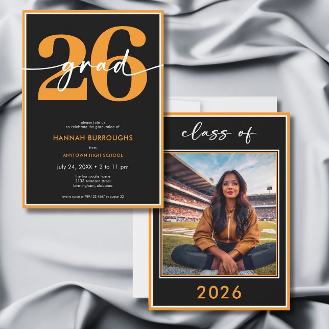 Modern Minimal Orange Script Graduation Party Invitation (Modern Minimal Orange Script Graduation Party Invitation)