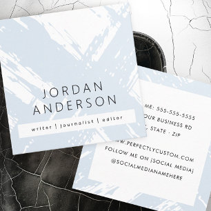 Modern minimal pale dusty blue brushstrokes square business card