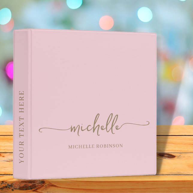Modern Minimal Pale Pink Monogram Name Script  Binder (Creator Uploaded)