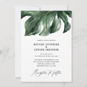 Modern minimal palm leaf foliage wedding announcement