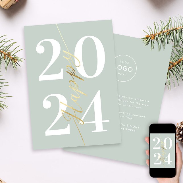 Modern Minimal Pastel Gold Happy New Year Business Holiday Card (Creator Uploaded)