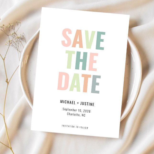 Modern Minimal Pastel Multi Colour Photo Wedding Save The Date (Creator Uploaded)