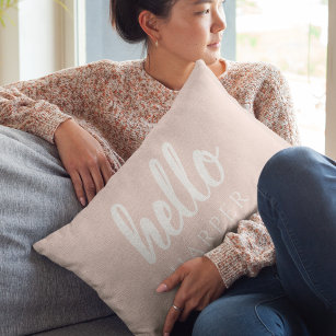 Modern Minimal Pastel Pink Hello And You Name Accent Pillow