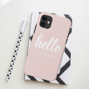 Modern Minimal Pastel Pink Hello And You Name Case-Mate iPhone Case